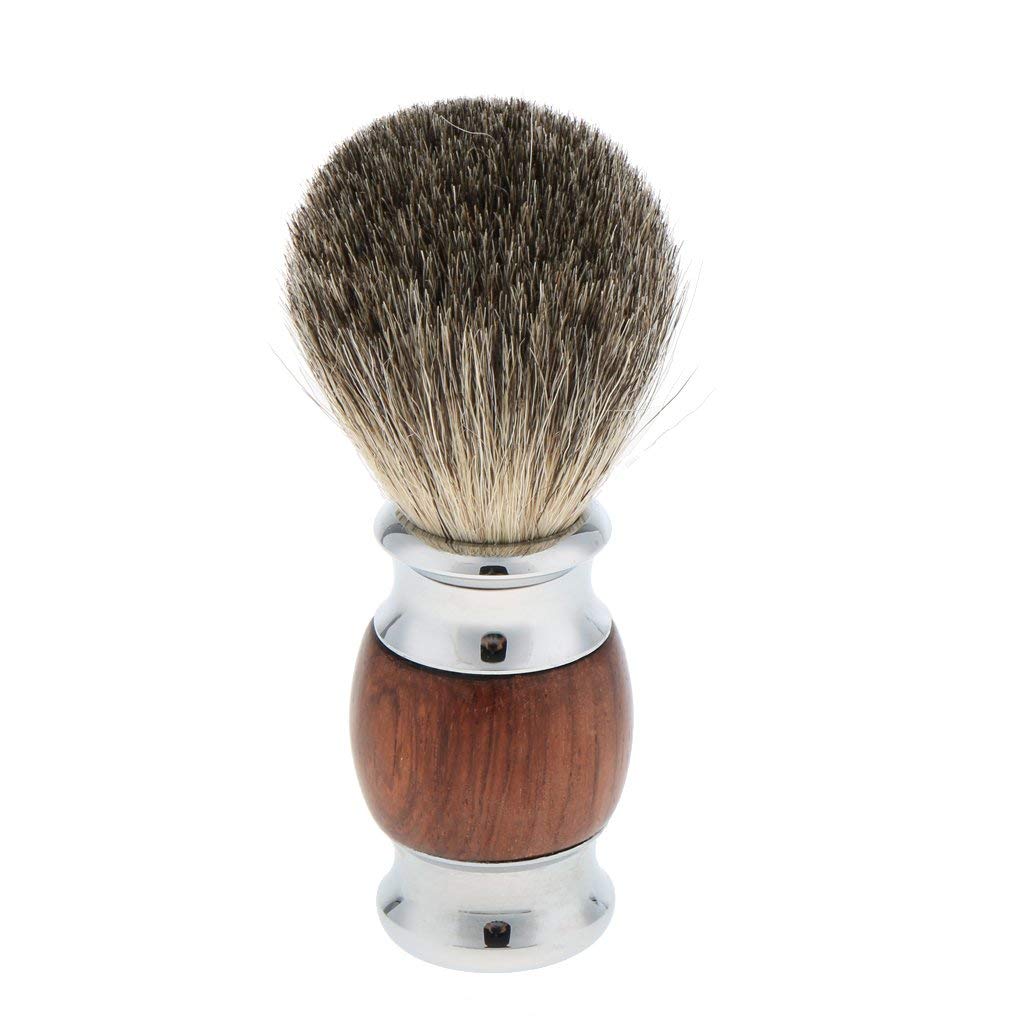 Ensemble de Rasage Rasoir de Sécurité + Blaireau à Barbe + Support de Outil de Rasage en Acier Inoxydable et Bois