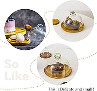 Vista 8 de Paquete de 2 soportes de madera para pasteles con cúpula de vidrio, soporte pequeño para pasteles de 6.1 pulgadas con tapa, bandeja de servidor