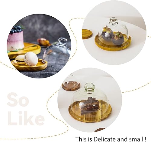 Miniatura 9 de Paquete de 2 soportes de madera para pasteles con cúpula de vidrio, soporte pequeño para pasteles con tapa, bandeja de servidor de exhibición de