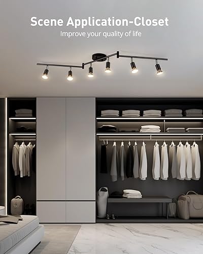 Miniatura 5 de Bojim Kit de iluminación LED de 6 luces, iluminación de techo con cabezales de luz ajustables y brazos de luz plegables, iluminación negra mate para