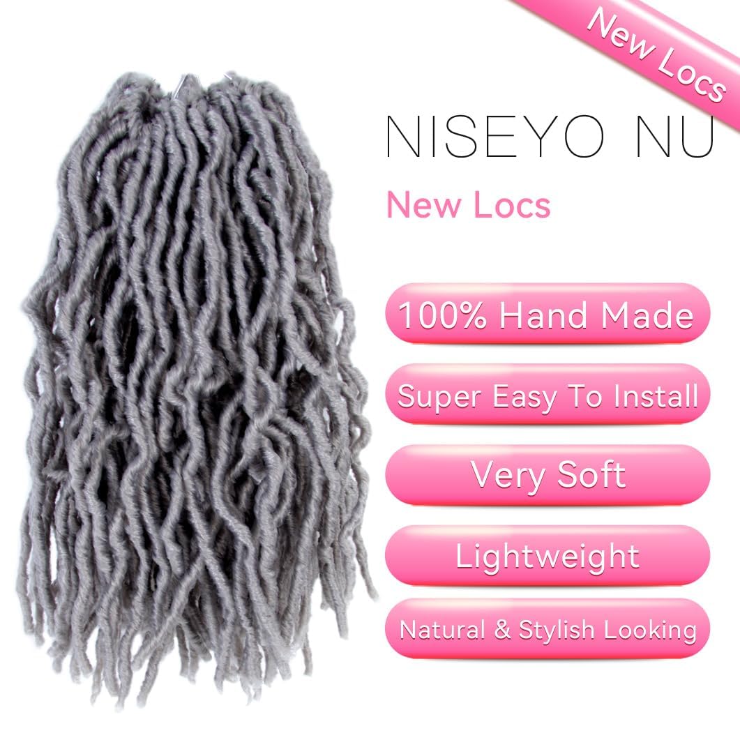 12 Inch Soft Locs Crochet Hair 6 Packs Short Gray Straight Pre-looped New Faux Locs Crochet Hair, Grey