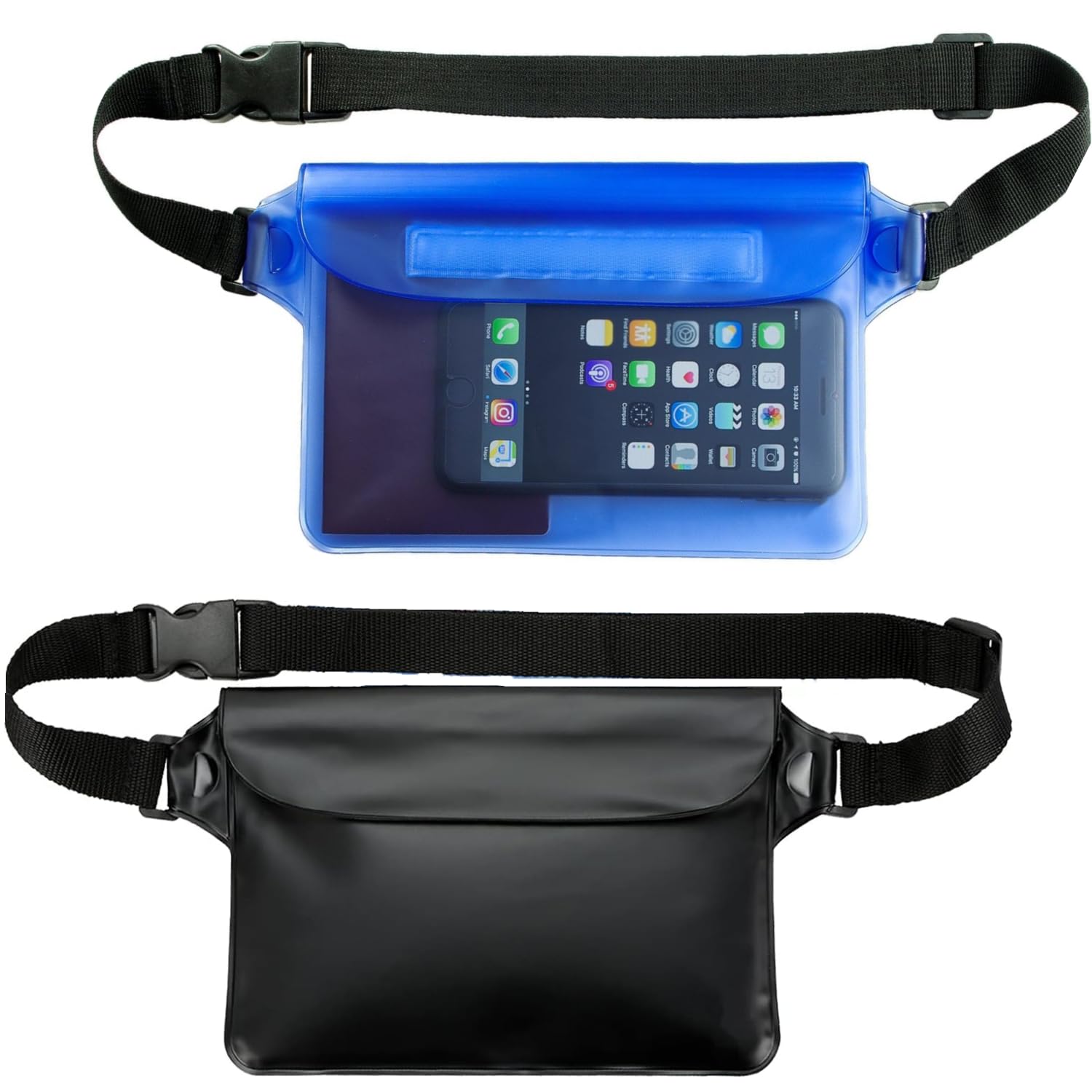 Wawasia Waterproof Pouch with Waist Strap (2 Pack), Beach Accessories Best Way to Keep Your Phone and Valuables away From Water, Perfect for Travel, Swimming, Boating, Kayaking, Camping and Beach