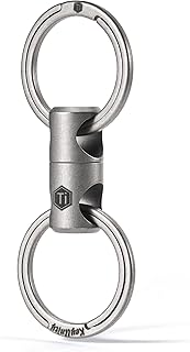 KeyUnity KA15 Double-end Swivel Keychain Key Ring Connector, Titanium Rotatable Key Organizer Linker for Carabiner, Wind Chime, Plant, DIY Accessory (Sandblasted)