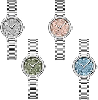 Cdycam 4Pcs Ladies Elegant Steel Band Quartz Watch Women Rhinestone Wrist Watches