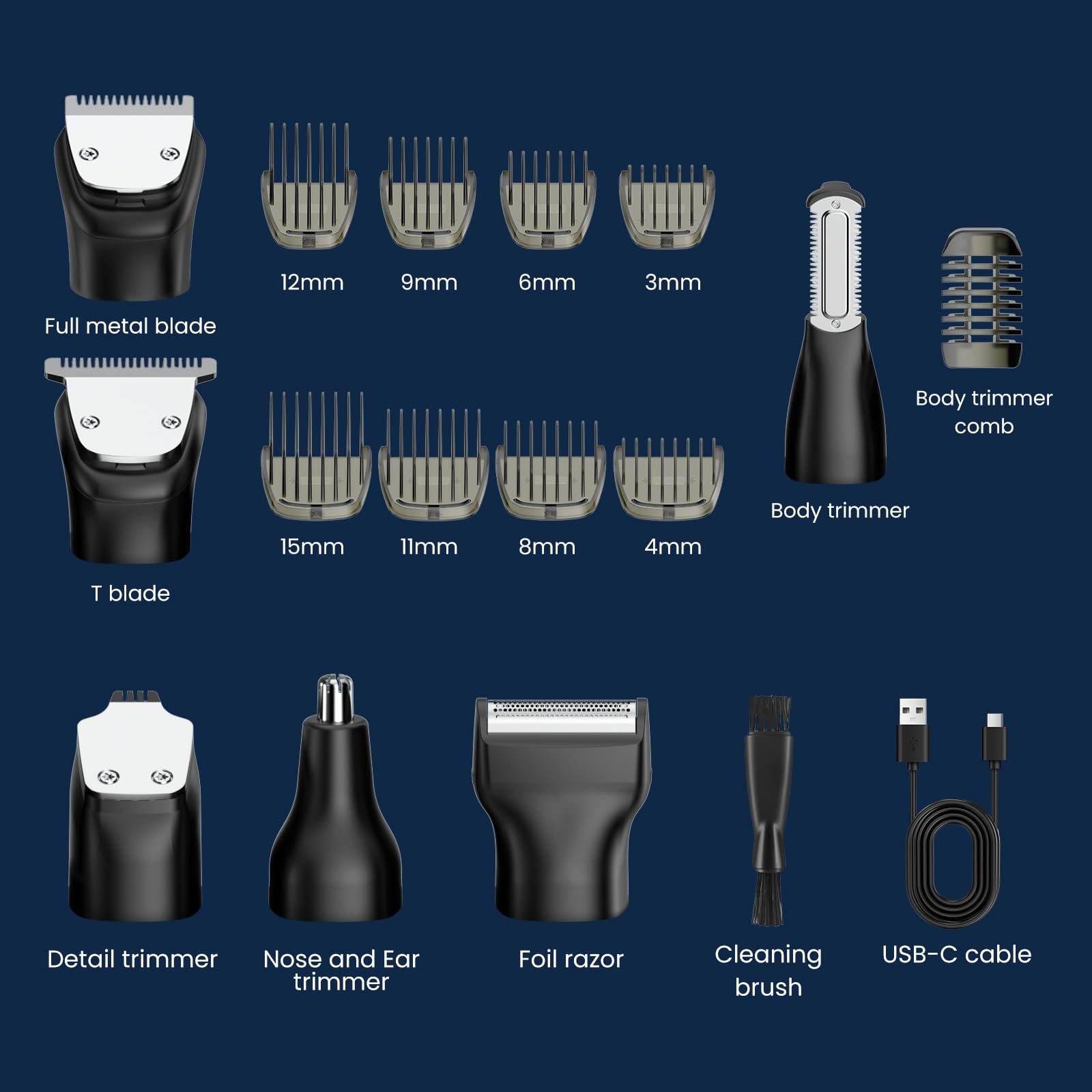 MAXGROOM Regolabarba elettrico da uomo, kit tutto in uno impermeabile con rasoio per peli del naso e rasoio senza fili regolabile a 2 velocità per baffi e peli del viso
