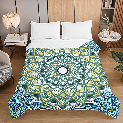 Odot 3D Exótico Patrón Colcha Bouti Invierno Cama 90/150 Acolchada Colchas Cubre Cama Individual o Matrimonio Multiusos Ligera y Suave Colcha Cama (100x150cm,Verde Mandala)