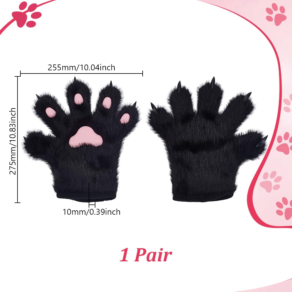 AHANDMAKER 1 Pair Furry Cat Claw Gloves Wolf Paw Gloves Faux Fur Cat Paw Print Mittens Winter Warm for Cosplay Costume Halloween Fancy Party Costume Accessories - Image 2
