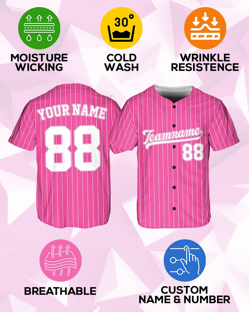 Custom Stripe Baseball Jerseys - Personalized Pinstripe Softball Shirts for Men, Women, Boys, and Girls - Customized Team Uniforms for Sports Fans, Teams, Events, Gifts - Add Your Name, Number, Logo