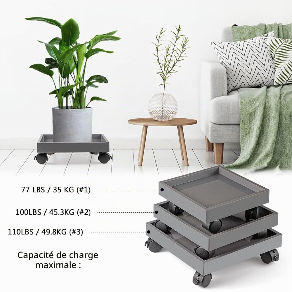 Skelang Support de Pot de Fleur à Roulette, Porte Plante, Soucoupe à roulettes pour Plantes en ABS, pour déplacer Les jardinières en Pot, Plantes à Fleurs de Pont, Lot de 3(Square)