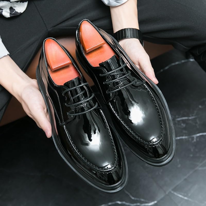 Men's Shiny Patent Leather Dress Shoes Mens Retro Comfortable Business Height Increasing Non-Slip Softsole Walking Oxford Shoes(8)3