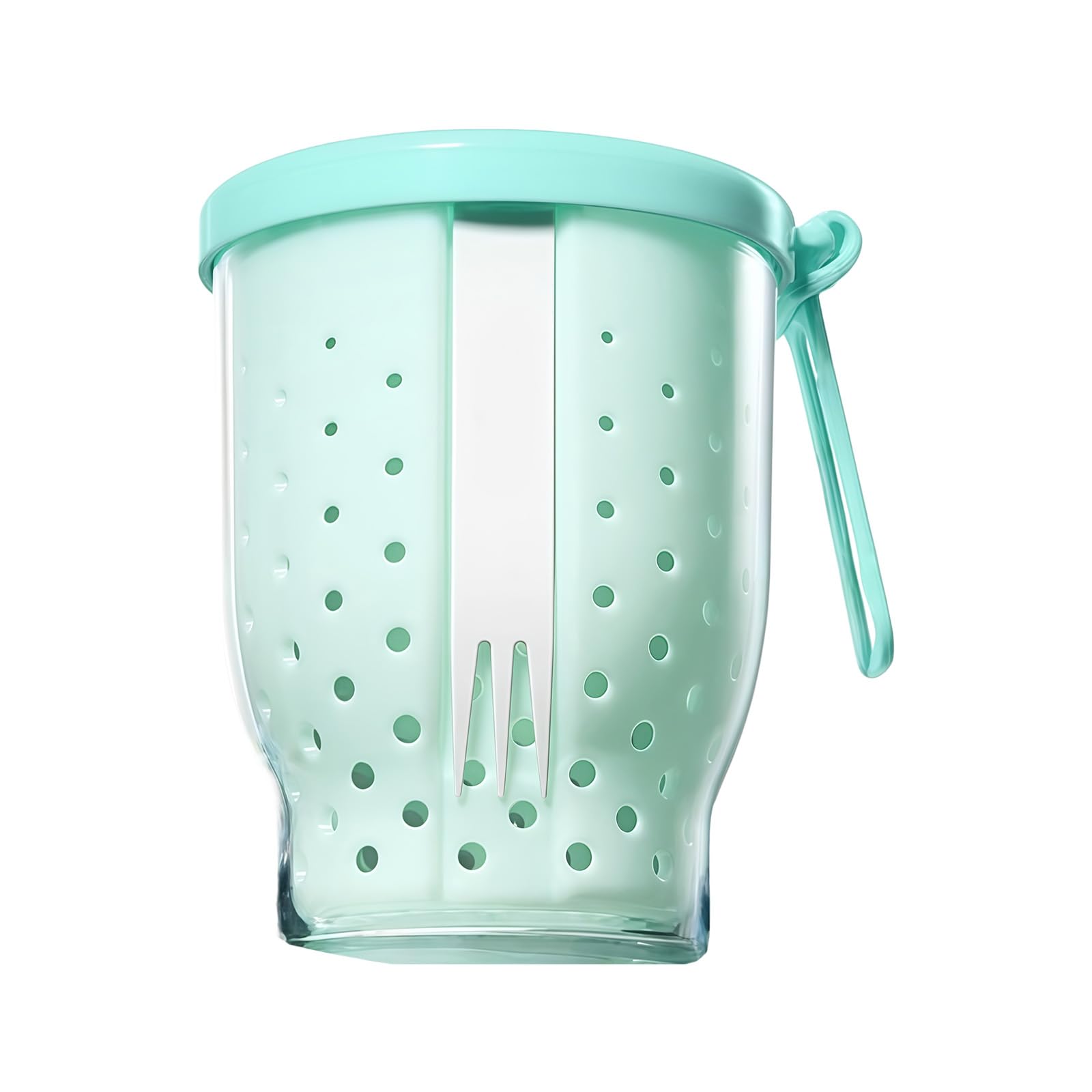 HDOYTXXM Leak Proof Silicone Sealing Lid Fruit Container Cup with Strainer Insert and Fork for Salad Food Storage Meal Preps Fruit Cup with Drain Colander and Fork
