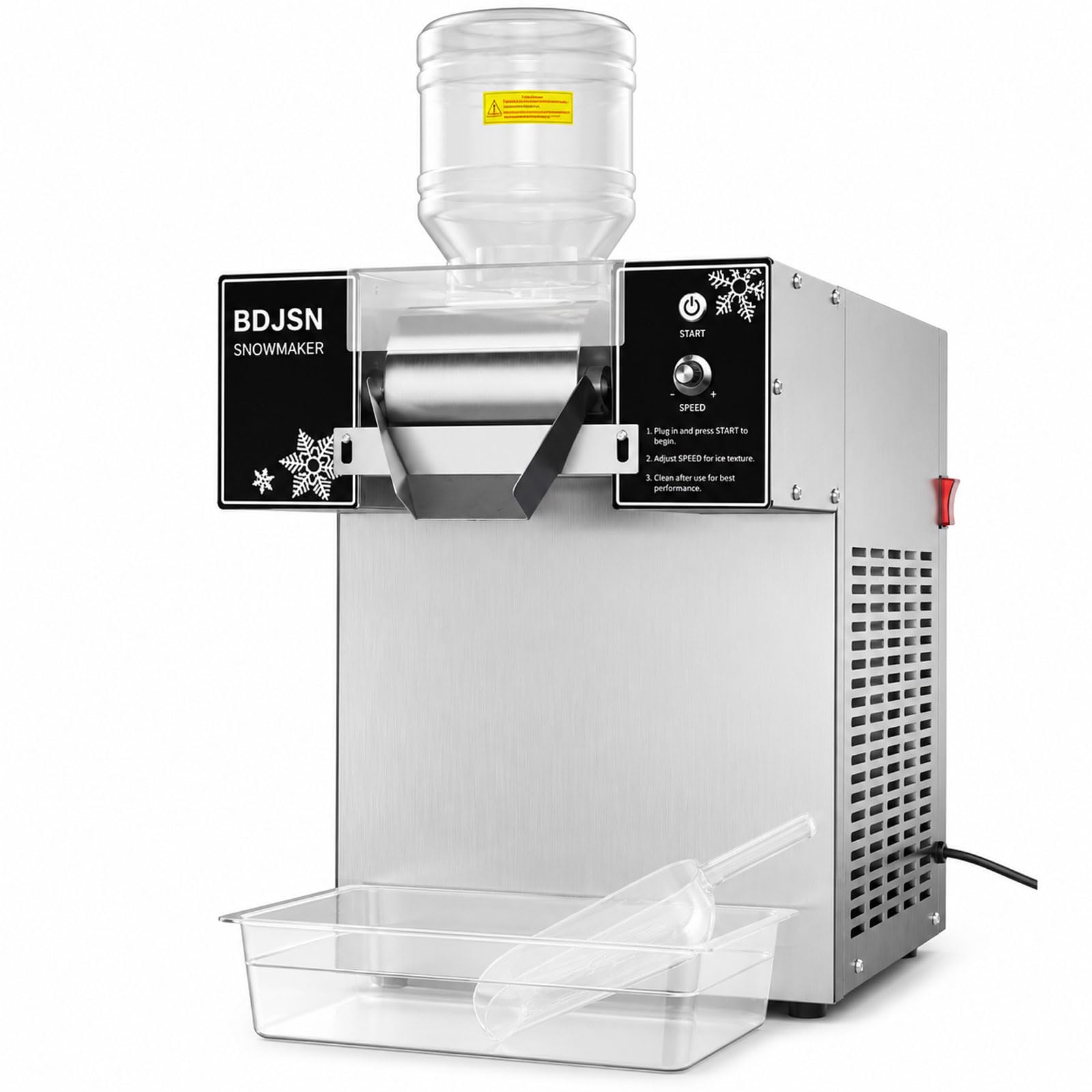 BDJSN Commercial Snow Ice Maker, 1100w Water-cooled Snowflake Shaved Ice Machine, Countertop Ice Shaver With Stainless Steel Drum, Smooth Snow Ice Machine For Dessert Shops, Cafes, Milk Tea