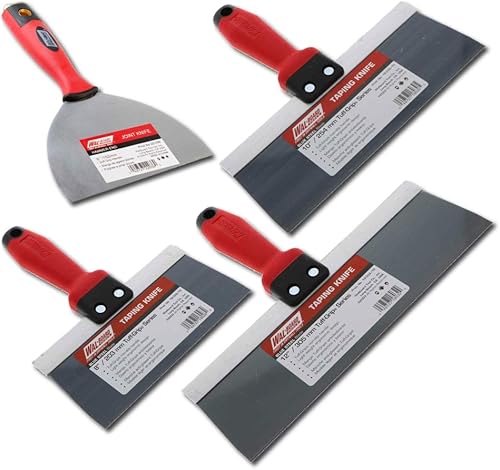 Wal-Board - Juego de 4 cuchillos de cinta para paneles de yeso de acero azul de 6 a 8 a 10 a 12 pulgadas con asas de goma Tuff-Grip