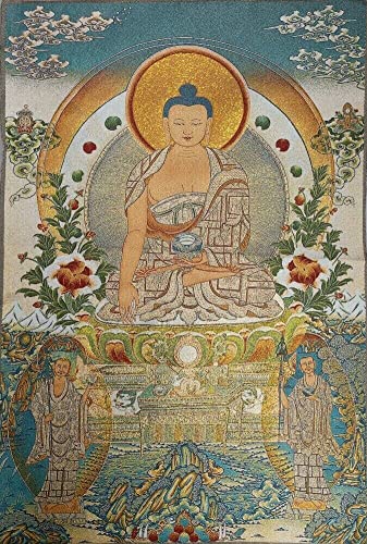 Thangka bouddhiste en soie brodée main de Sakyamuni pour décoration murale Fengshui