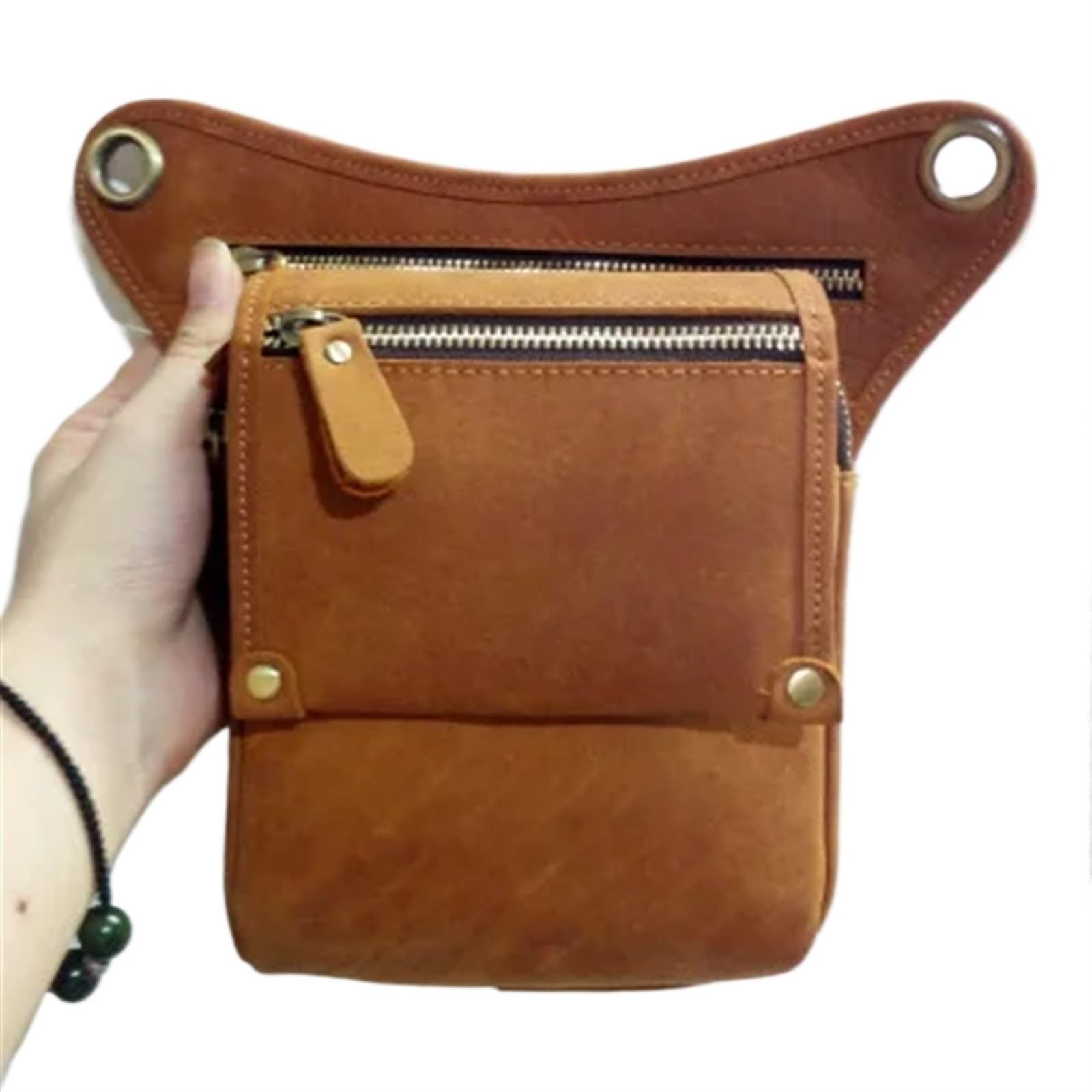 Bolsa de Pierna Moto Riñonera de Cuero Genuino for Hombre, Bolso Tipo Mensajero, for Viaje, for Montar en Motocicleta, riñonera, Bandolera for la Pierna para Correr, Montar a Caballo(Brown)