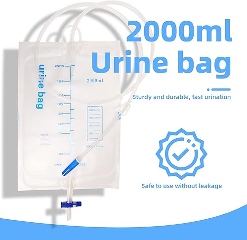 Miniatura 2 de Bolsas de drenaje urinario, 67.6 fl oz, tubo extra grande de longitud extra, bolsas de drenaje médico de emergencia unisex, válvula antirreflujo,