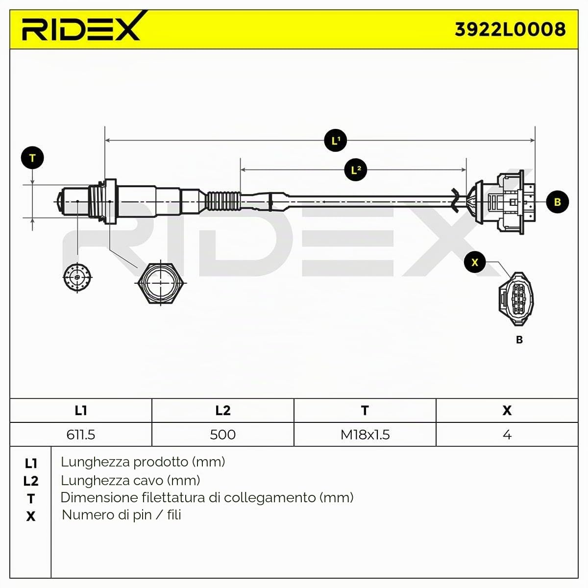 RIDEX 3922L0008 Sonda lambda Compatibilità con OPEL Corsa D Hatchback S07