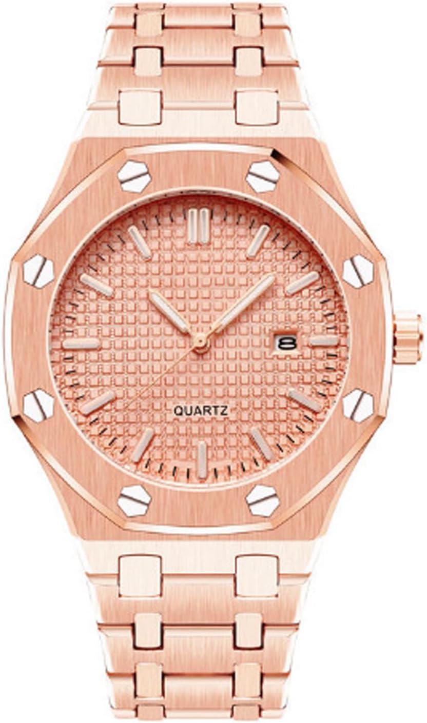 BARAMON Men's Watches, Royalty Stainless Steel Quartz Movement Date Male Clock Waterproof Luminous Hands Casual Business Wrist Watches for Men