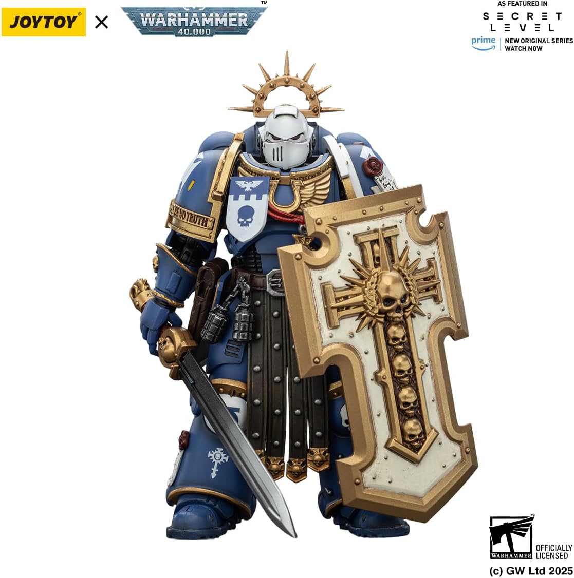 JOYTOY Action Figures Warhammer 40K 4.84inch Ultramarines 1/18 Movable Model Collectible Figurine Ages 15+ (Torvald with Power Sword, Stormshield and Bolt Pistol)