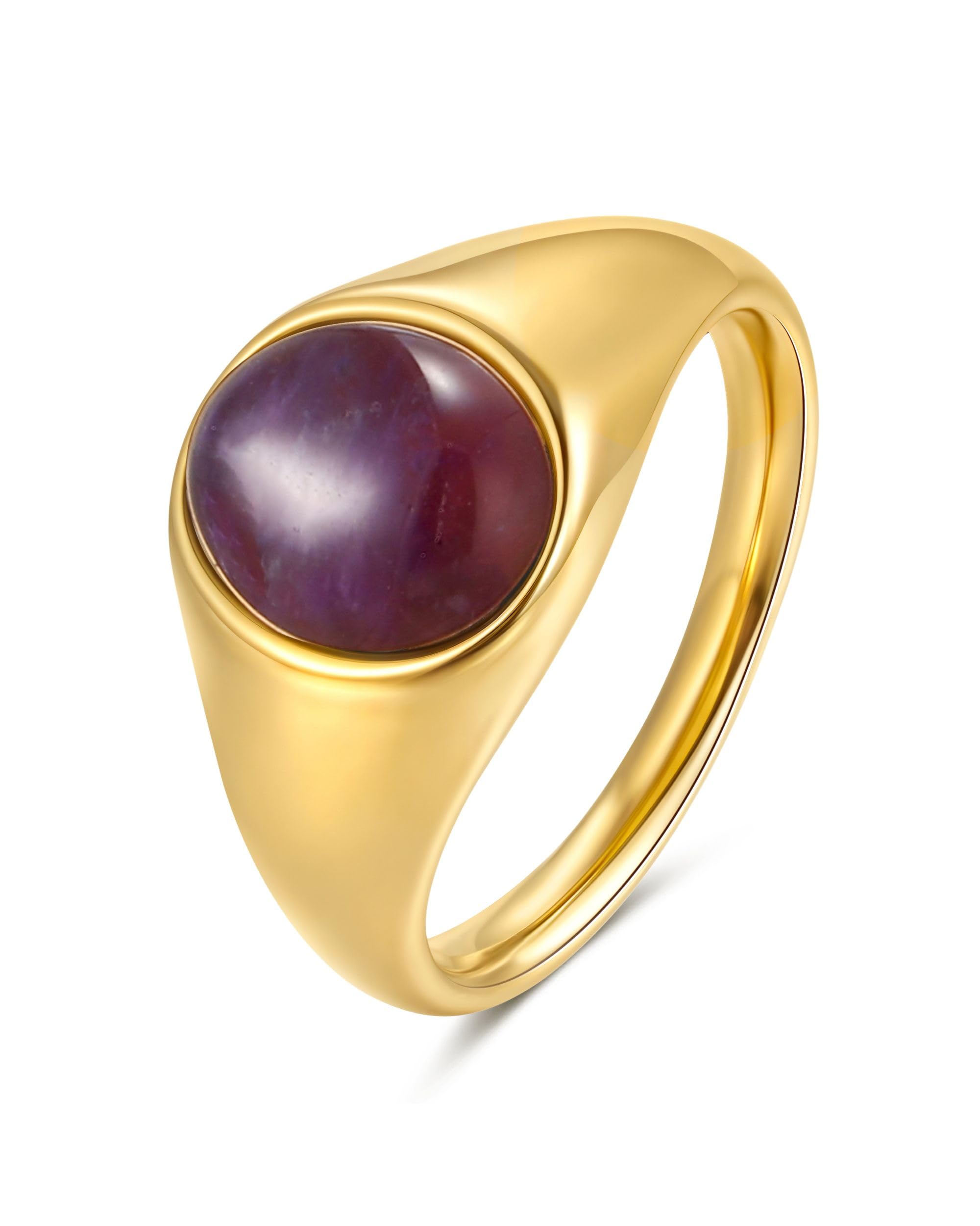 YeGieonr Gold Signet Rings for Women Non Tarnish Gold Rings, Waterproof Gemstones Statement Ring, 18K Gold Plated Stainless Steel Gem Stone Jewelry Gift for Everyday Wear