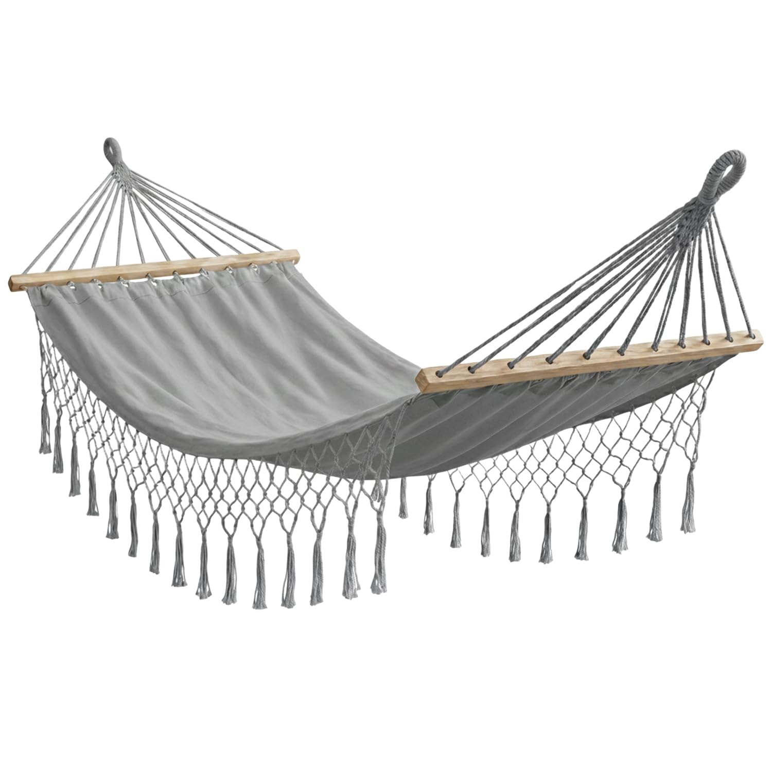 Marvin Amaca da Giardino Indonesia, Letto Dondolo da Esterno Campeggio, Barre di Legno, in Cotone Tessuto Resistente (GRIGIO 200x150)