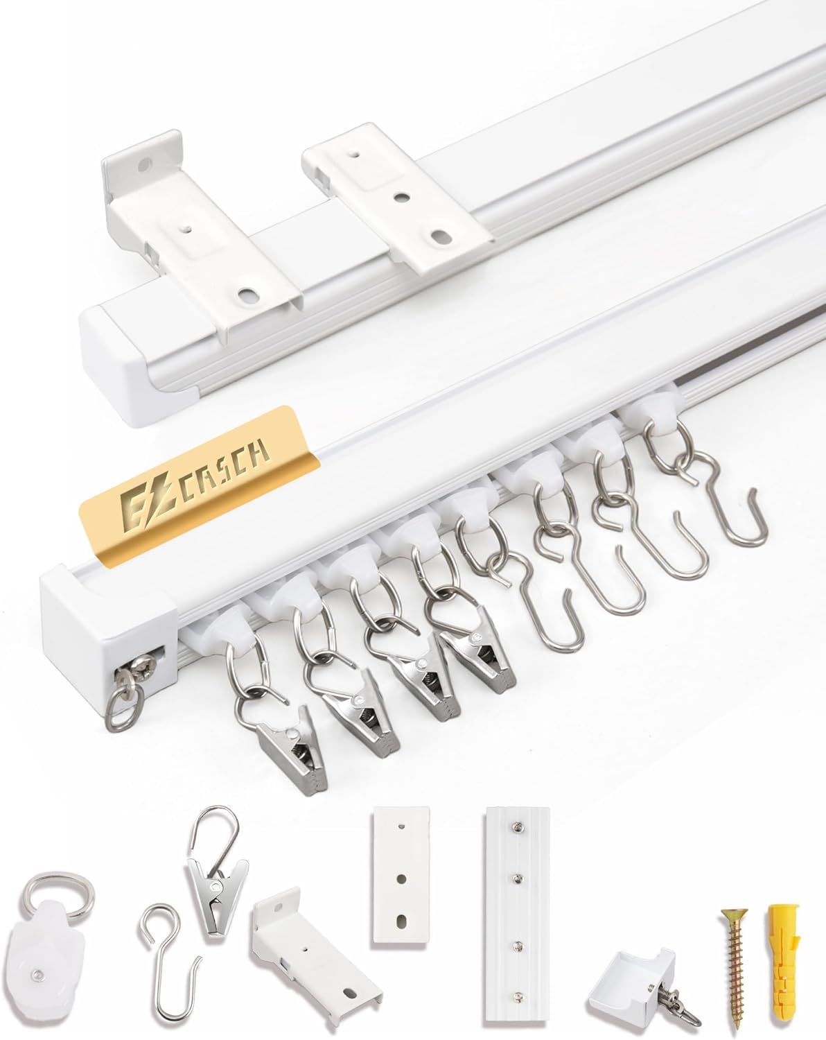 Ezcasch Curtain Track 1.5m Aluminium Curtain Rail, Curtain Track 1-track White Ceiling Mount Curtain Rail System for Room Divider, Balcony, Privacy (Track x 2)
