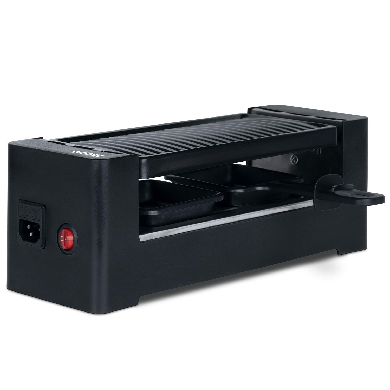 Wëasy Appareil à Raclette 2 Personnes TIK12, Multifonction 2 en 1 Raclette et Grill, Connectable avec TAK12 et Jusqu'à 4 Appareils, Antiadhésif, Noir