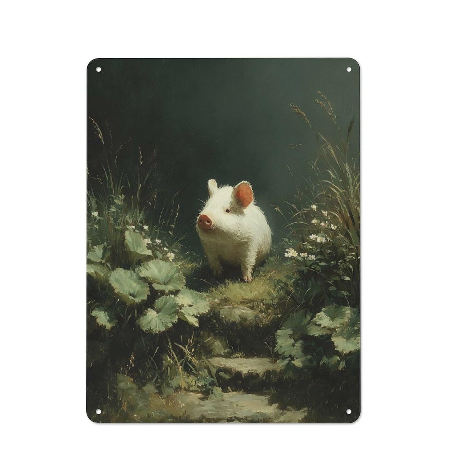 Junmoney Style-8 Garage Style Metal Wall Sign 40X30cm Featuring Cute Piglet In A Grassy Meadow, Garage Wall Decor For Garage, Hobby Room, Office Or Man Cave
