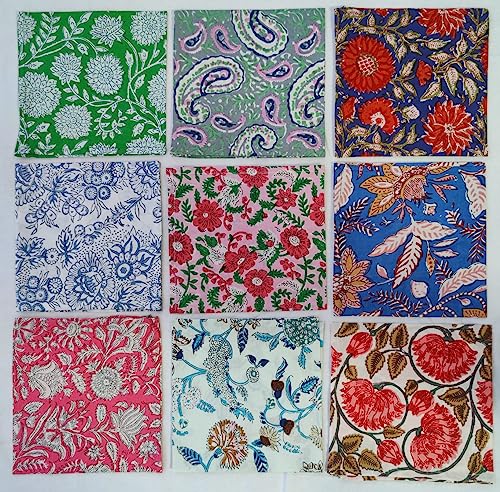 INDIANHANDICRAFTS Pack of 30 Pc Napkins Set, Hand Block Printed Napkins for Home, Kitchen, Dining Room, Holiday Table Cloth Napkins Face Cover Size 16X16 iNCH SDTH0012 Multicolor
