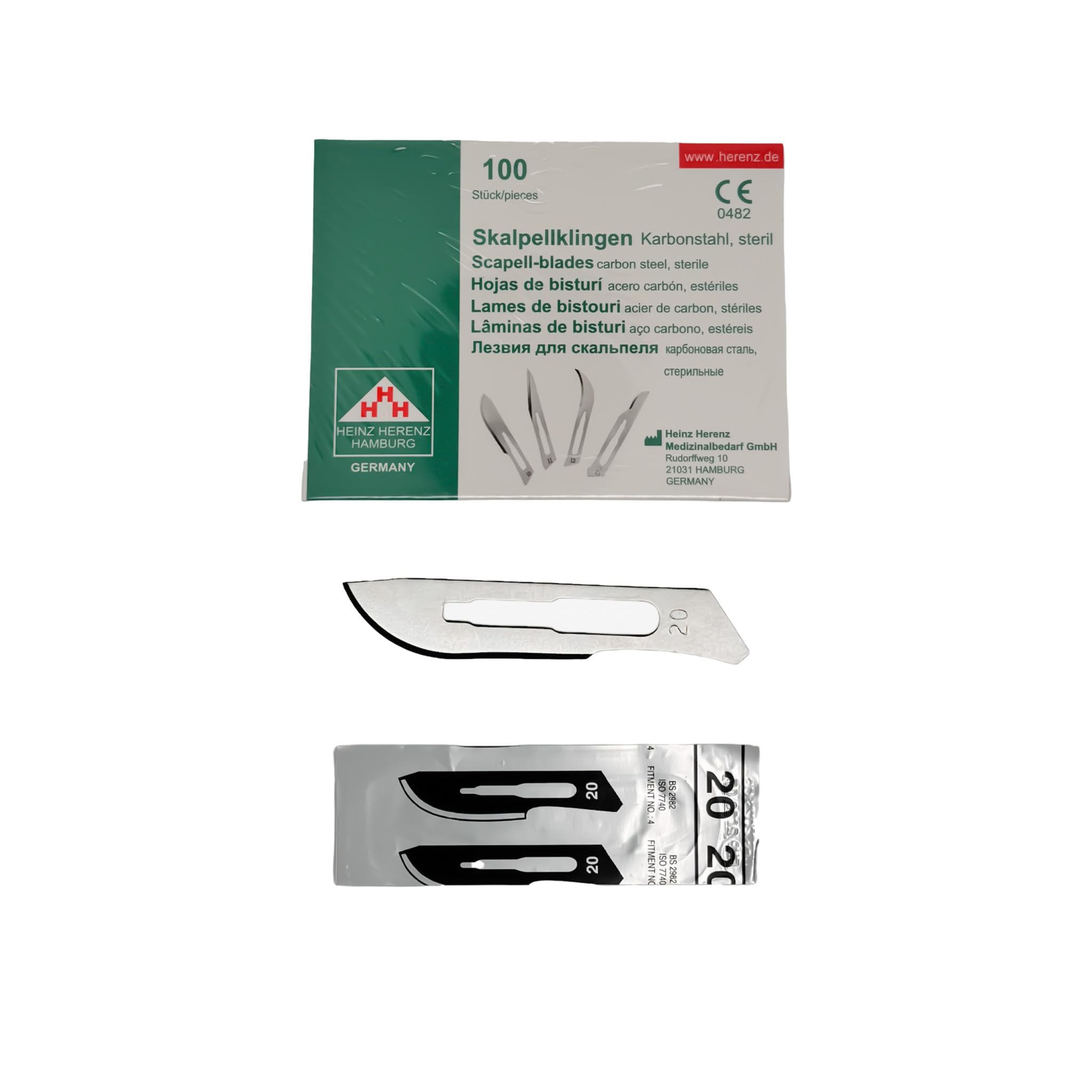 100 Stück sterile Skalpellklingen Nr. 20 für Skalpellhalter Nr. 4 – Extrem scharf, einzeln verpackt