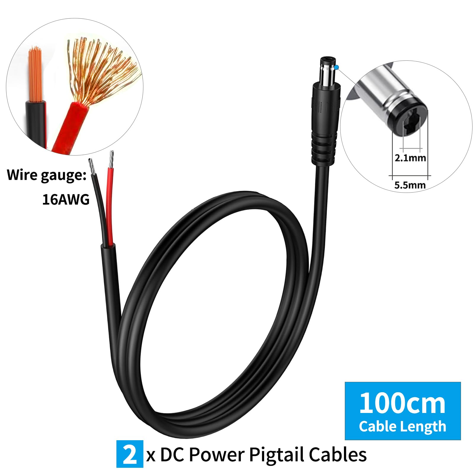 16mm 約5.5メトル穴 電気ケーブル Amazon.co.jp: 2.1mm x 5.5mm DC DC電源ピグテールケーブル 16AWG その他