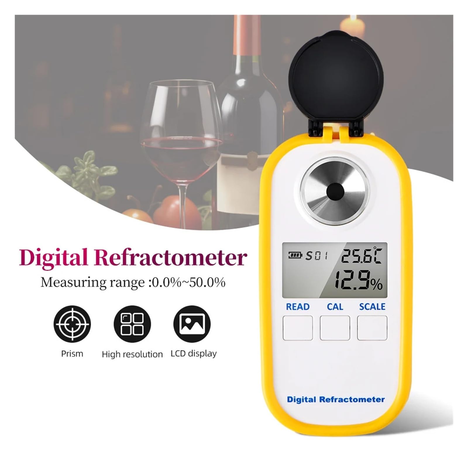 Digitales Refraktometer, 0–80% LCD-Display, Testgerät for Testbenzin, Bier-Likör-Wein-Refraktometer-Hydrometer Schnelle Reaktion(DR101 For Wine)