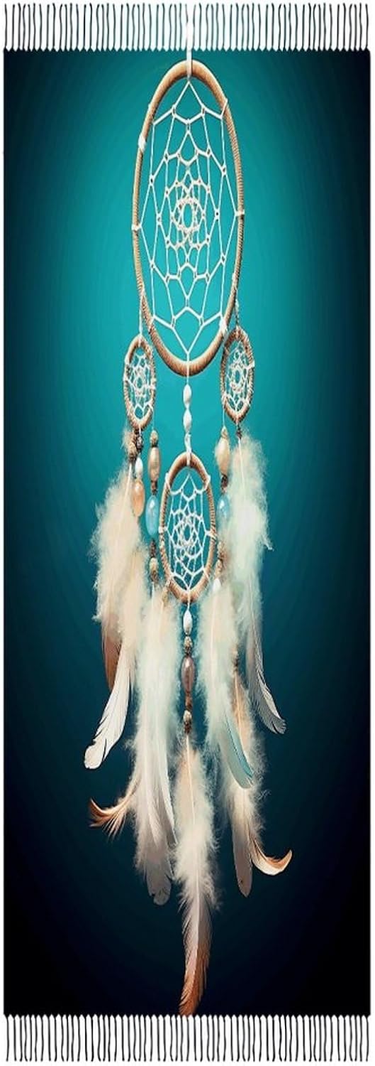 White Dream Catcher Feather Winter Scarf for Women Soft Tassel Scarves Oversized Wraps Long Shawl Cold Weather Thick Blanket Scarfs