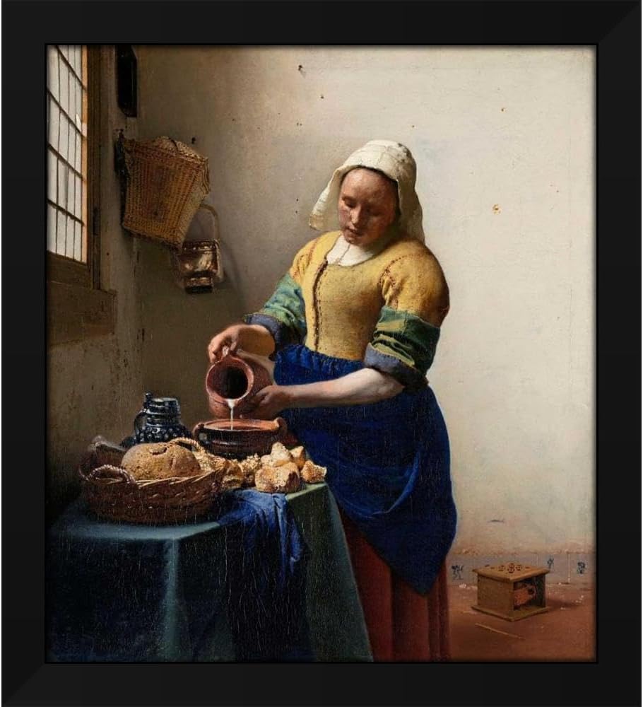 Vermeer, Johannes 36x40 Huge Black Modern Framed Canvas Art Print Titled: Milkmaid