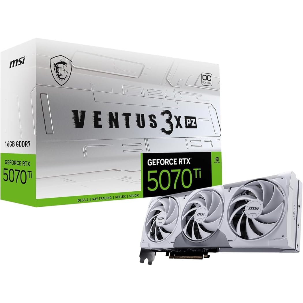 msi GeForce RTX 5070 Ti Ventus 3X PZ OC Triple Fan Scheda Grafica 16GB GDDR7, 1406 AI Tops, DLSS 4, Creazione di contenuti AI, Inferenza LLM Locale, PCIe 5.0, DP 2.1b x3, HDMI 2.1b, con supporto GPU