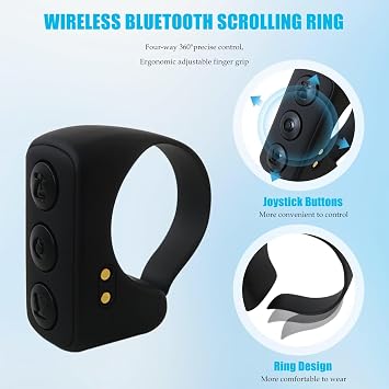 JURENGUDF Wireless Bluetooth Scrolling Ring Remote, Camera Shutter Control Compatible with iPhone and for iPad - Black