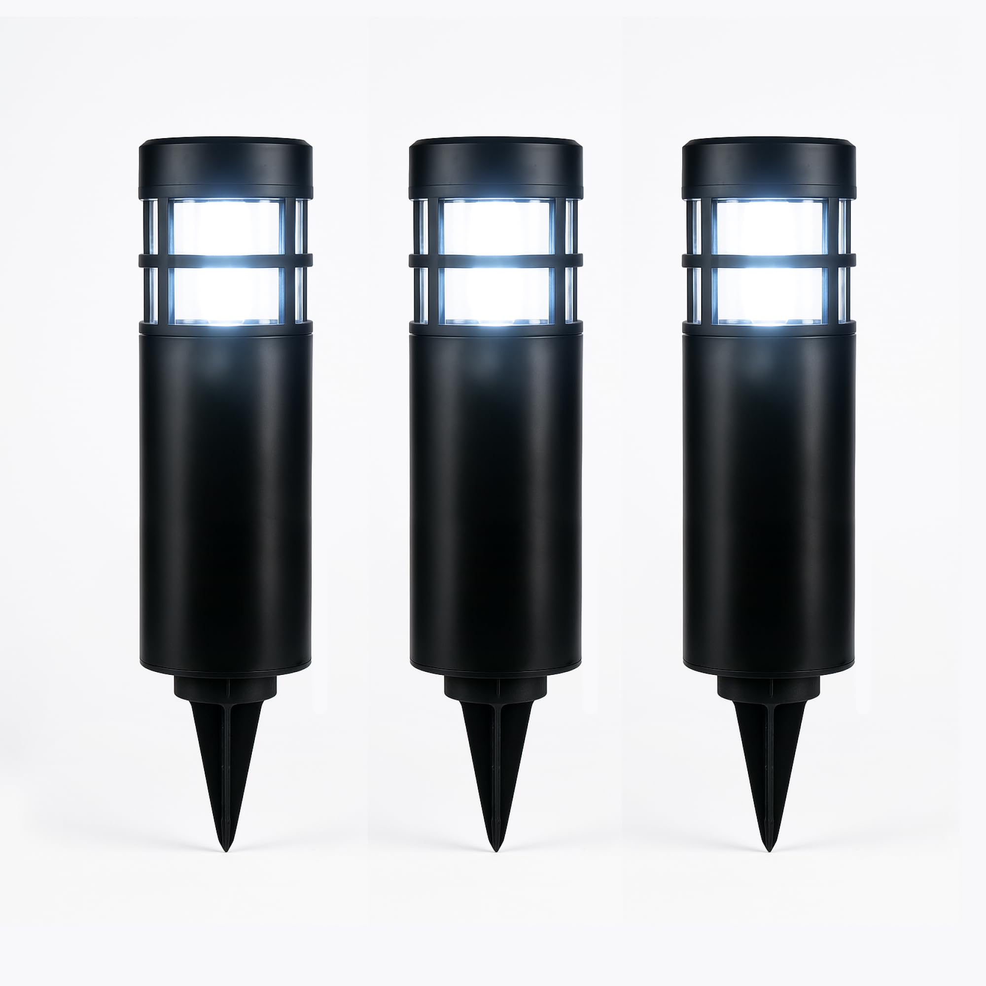 Status Coolah Outdoor Garden Solar Light / 3 Pack of 7 Centimeter White LED Bollard Stake Solar Light/Stainless Steel/Waterproof/Rechargeable Battery Included, Black (COOLAHSS3PK6) [Energy Class E]