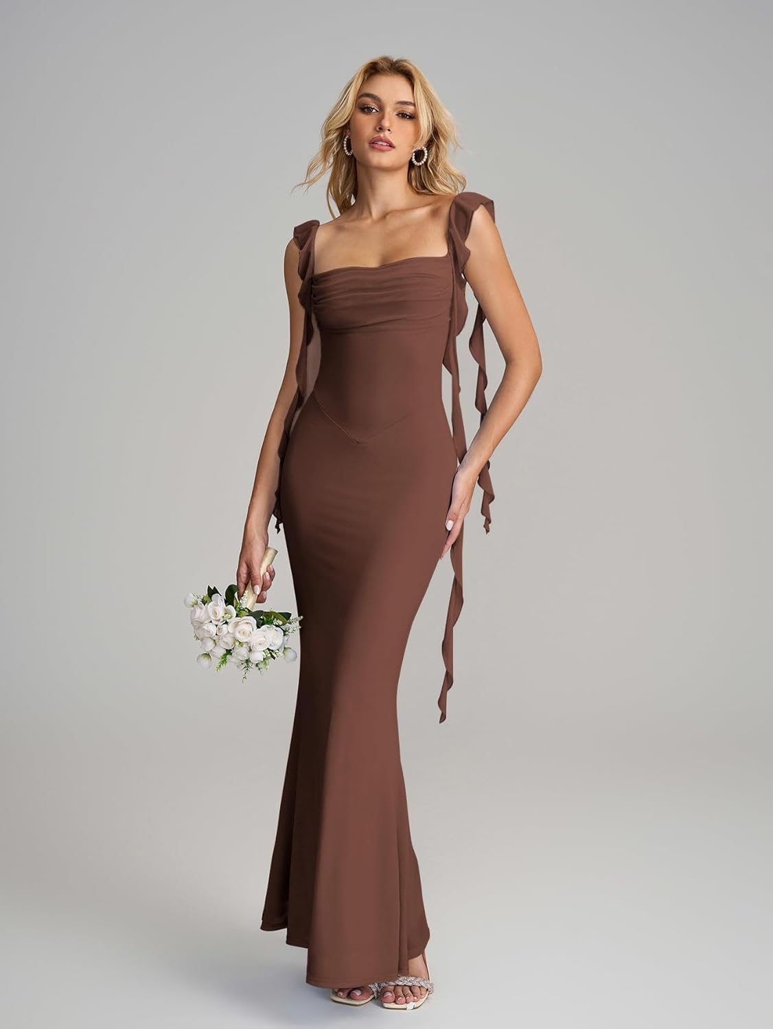 KUTUMAI Elegant Long Formal Wedding Guest Dresses for Women Ruffle Bodycon Cocktail Party Maxi Dress - Image 2