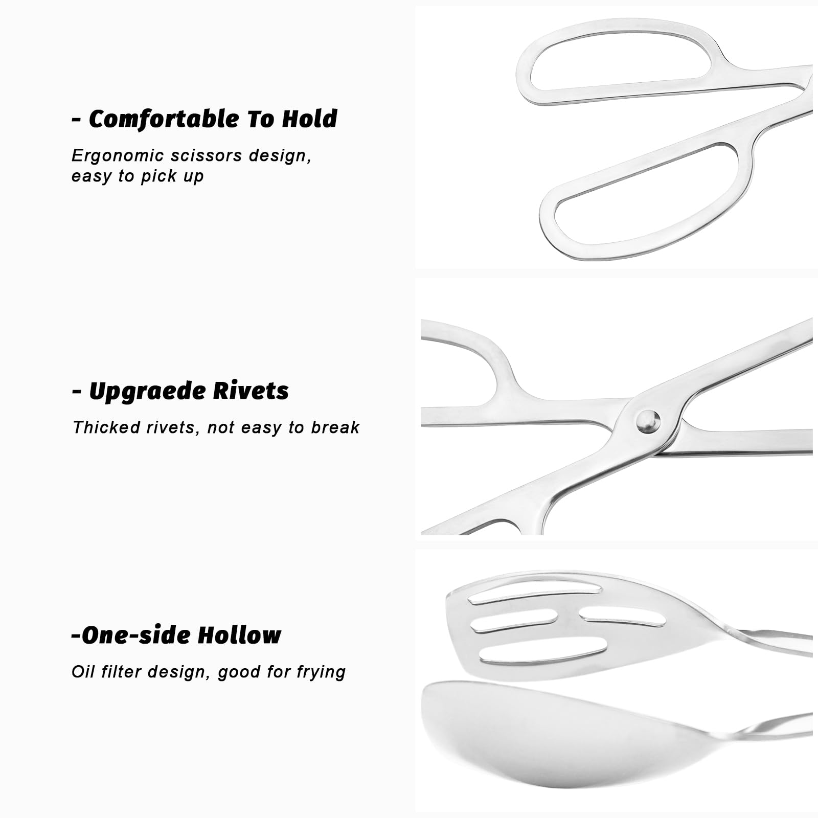 Lot de 3 pinces à salade en acier inoxydable pour service de buffet, pinces à salade pour cuisine, cuisine, cuisine, buffet, restauration (argent)