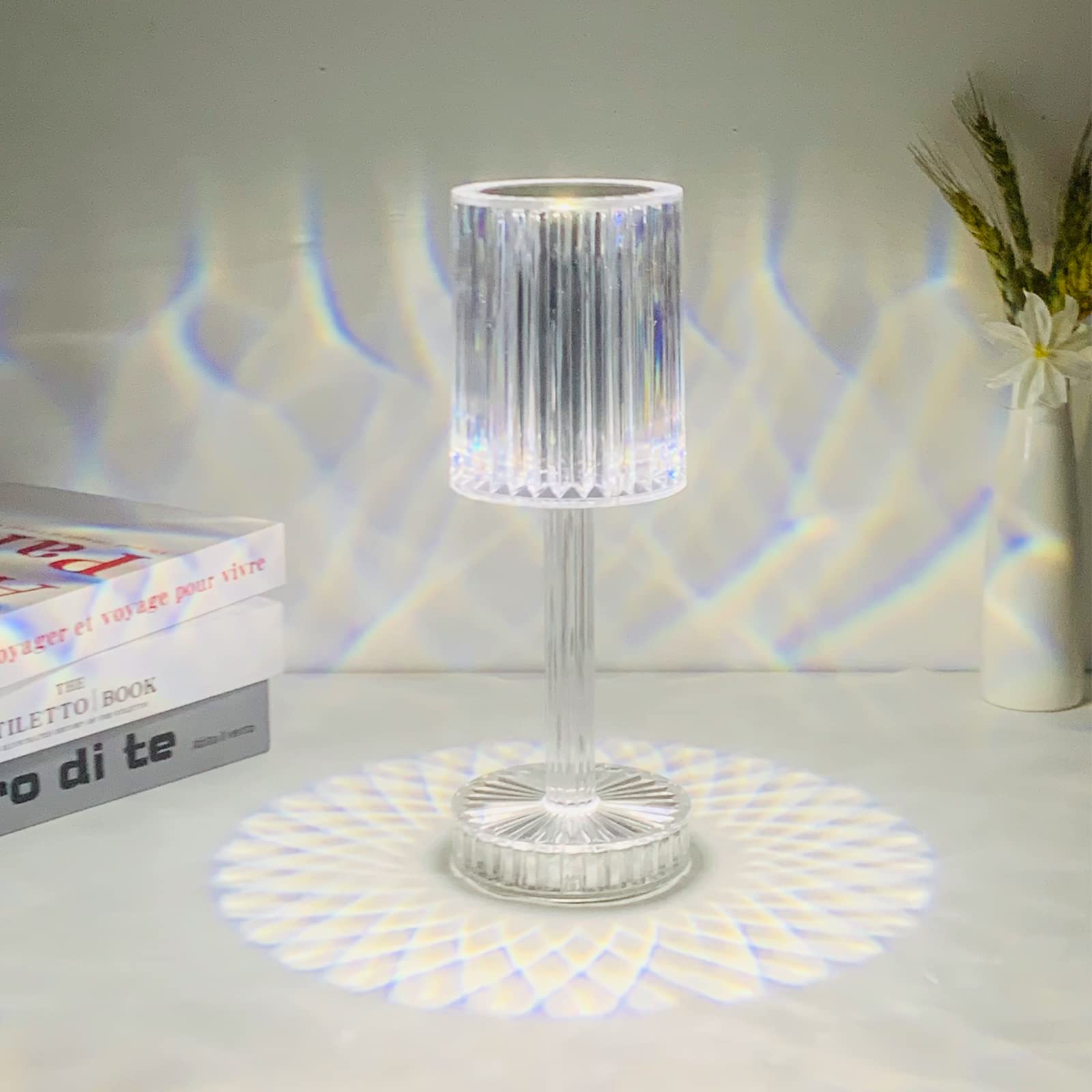 XVZ Lampa stołowa kryształowa, ściemiana dotykowo, bezprzewodowa ładowalna do salonu, sypialni, baru, dekoracja hotelu