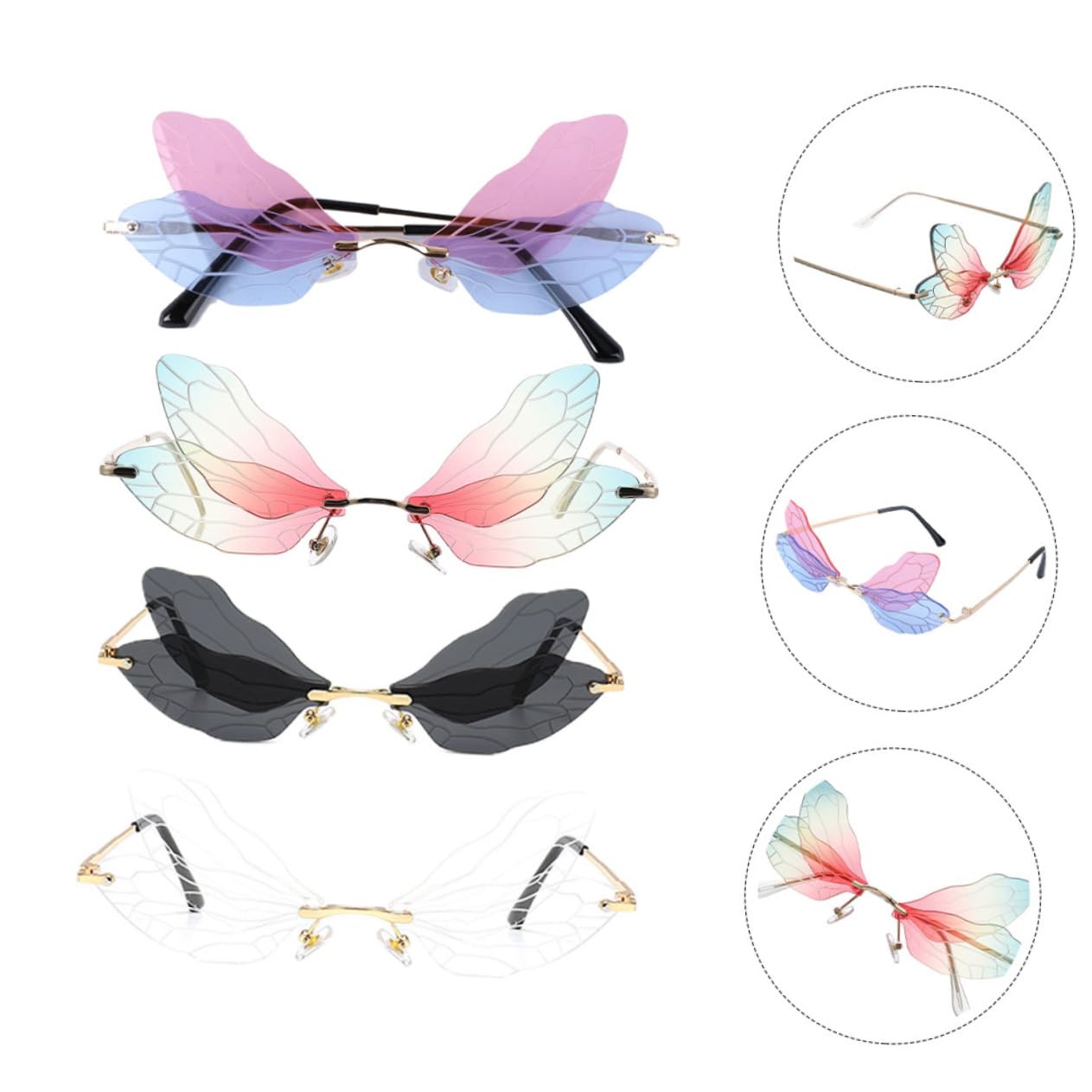 NOLITOY Unique Frameless Sunglasses 4pcs Dragonfly Wings Sunglass Set for Party Novelty Present