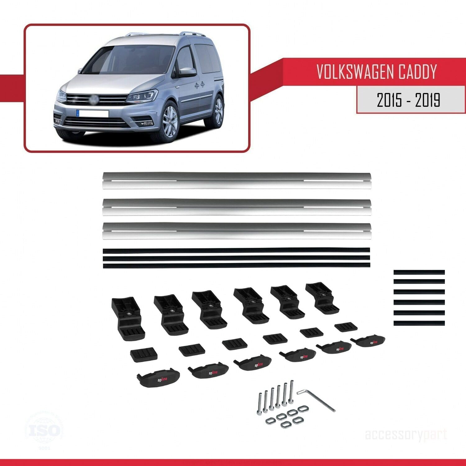 MDAK Compatible con Volkswagen Caddy 3 (SA) 2015-2019 BASIC Model Universal Barras de Techo Auto Portaequipajes Barras Transversales Gris Aluminio 3 Barras