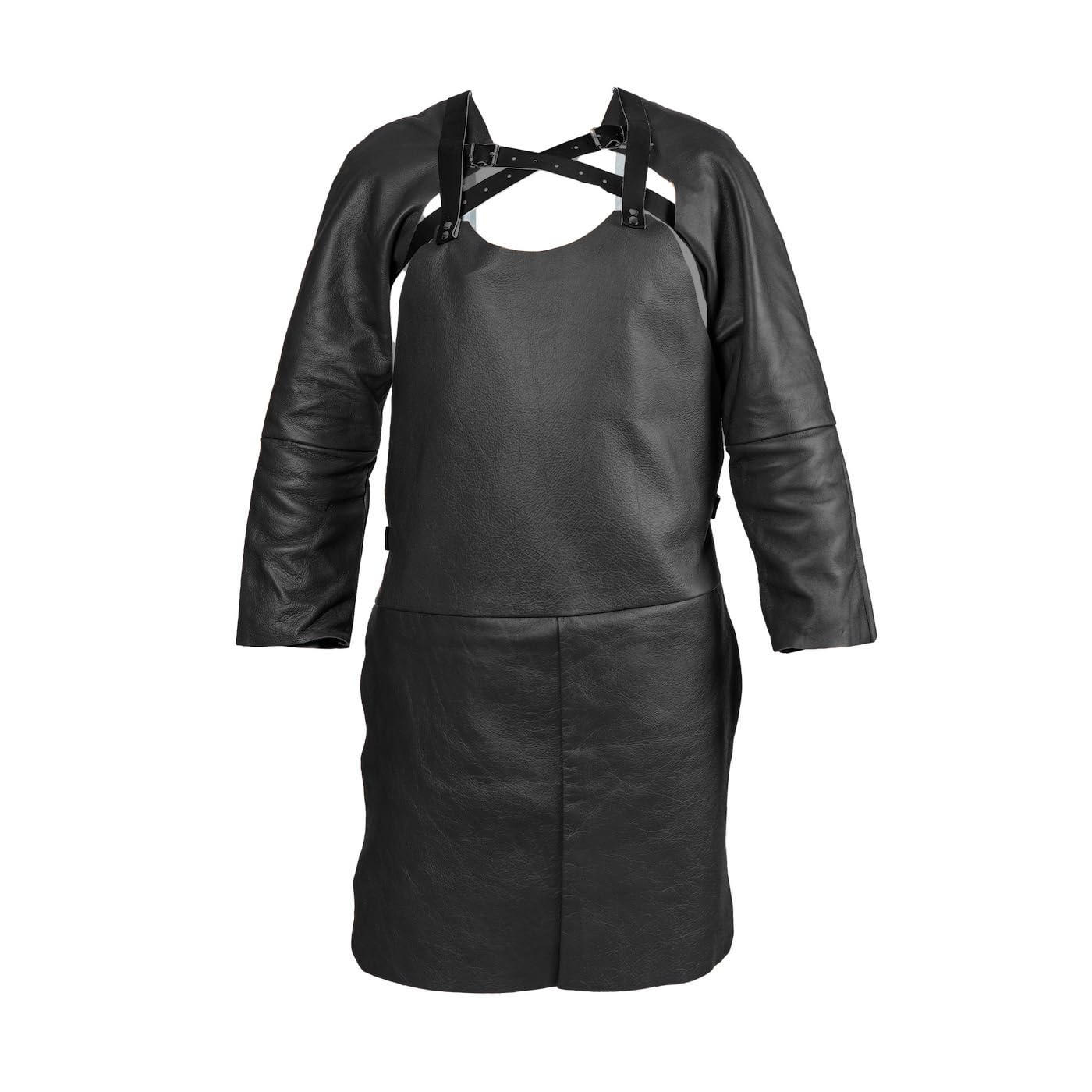 DobryFartuch Ensemble tablier de soudeur professionnel avec protection des manches – Cuir de vachette robuste, résistant à la chaleur et ignifuge, avec manches en cuir pour soudeurs et forgerons