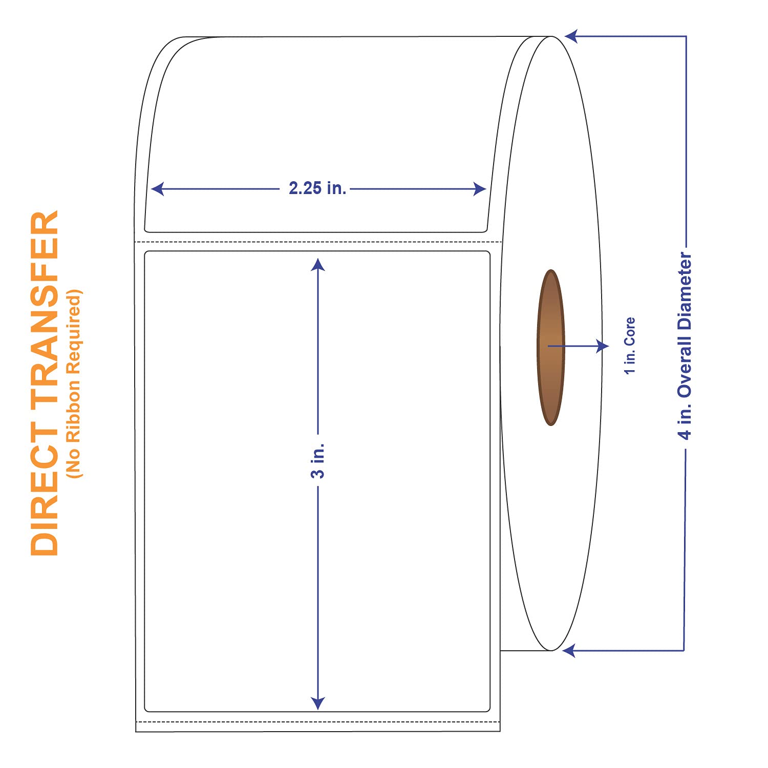 2-1/4" x 3" White Direct Print Thermal Labels, 500 per roll (4 Rolls per Carton)