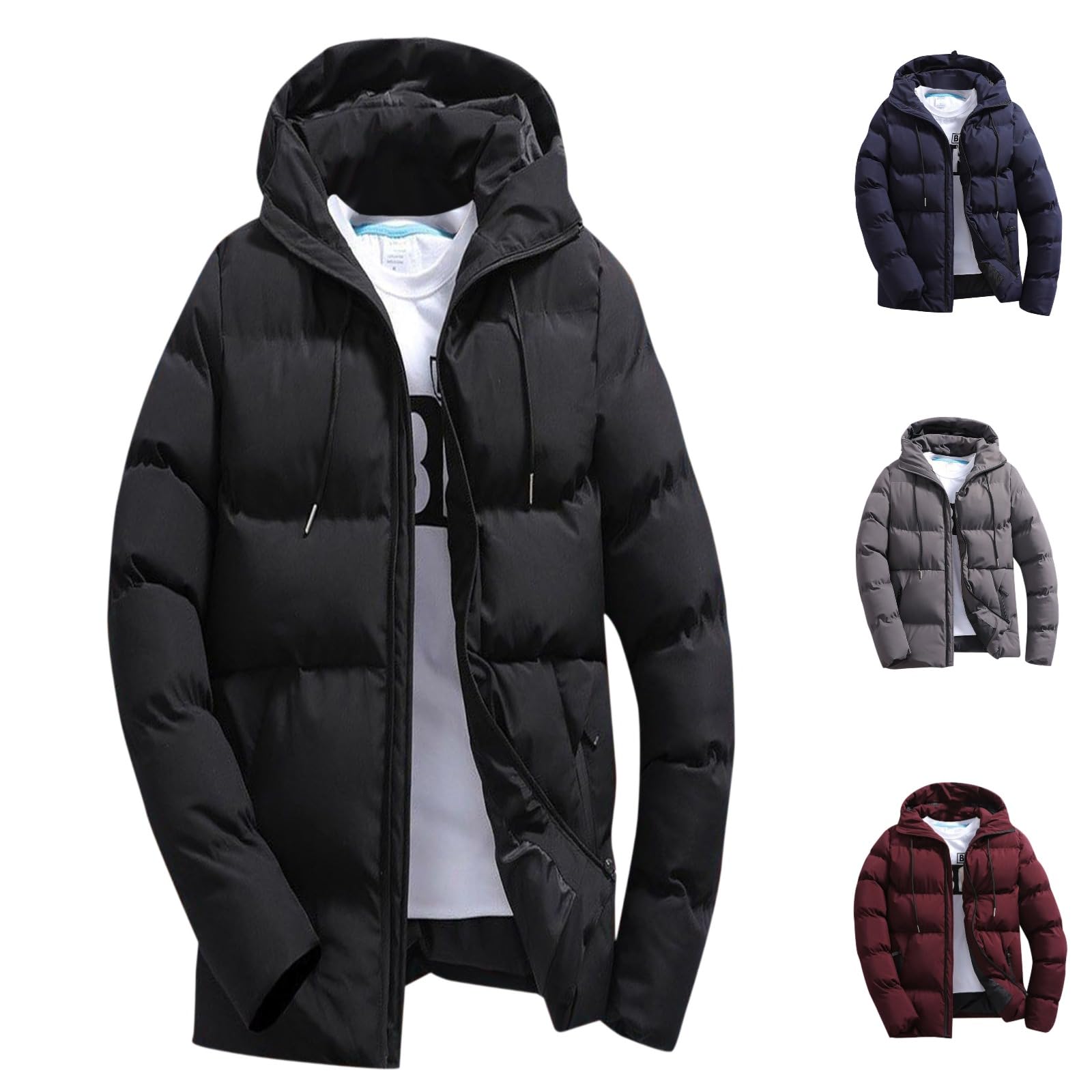 JUKuitpyey Men'S Down Jackets & Coats With Hood Warm Thicken Ski Coat Winter Coats Warm Windbreaker Insulated Thicken Jackets