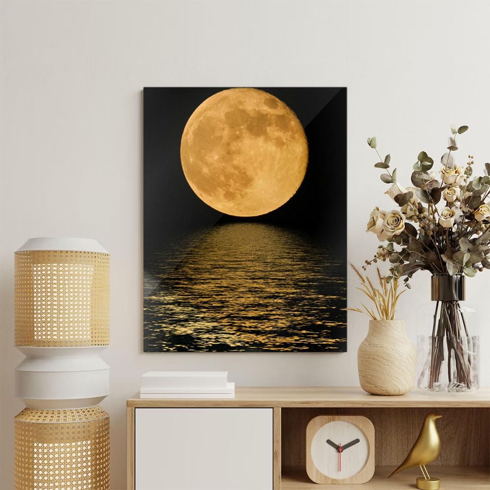 DesignSkinz Wall Art | Printed MDF Wall Painting|Home Decor for Living Room, Bedroom, Office, Study (11x14inch) - Temming Moon Over Cold Sea Water