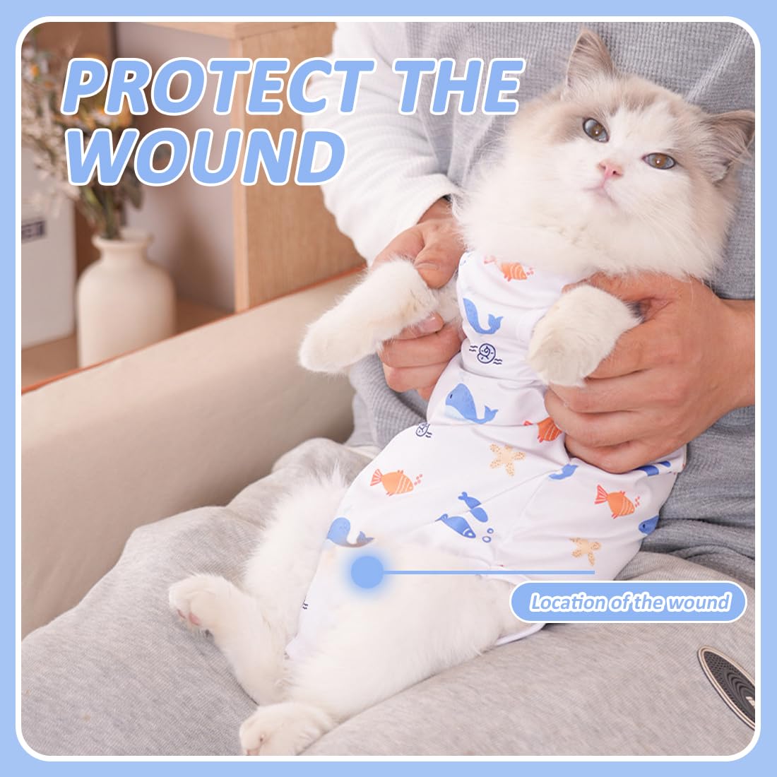 Body Chat Post Operatoire Femelle/Male, pour après Stérilisation, Combinaison Chat, Convient aux chats dont le tour de poitrine est 36 cm, la longueur du dos 31 cm et poids 4 à 7 kg (taille L).