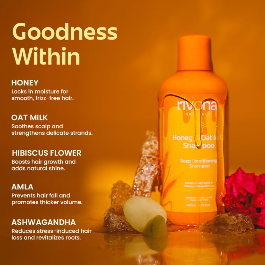 Rivona Naturals Honey & Oat Milk 2 In 1 Deep Conditioning Shampoo| Sulfate-Free | With Amla & Hibiscus for Hair Growth | 200ml 2