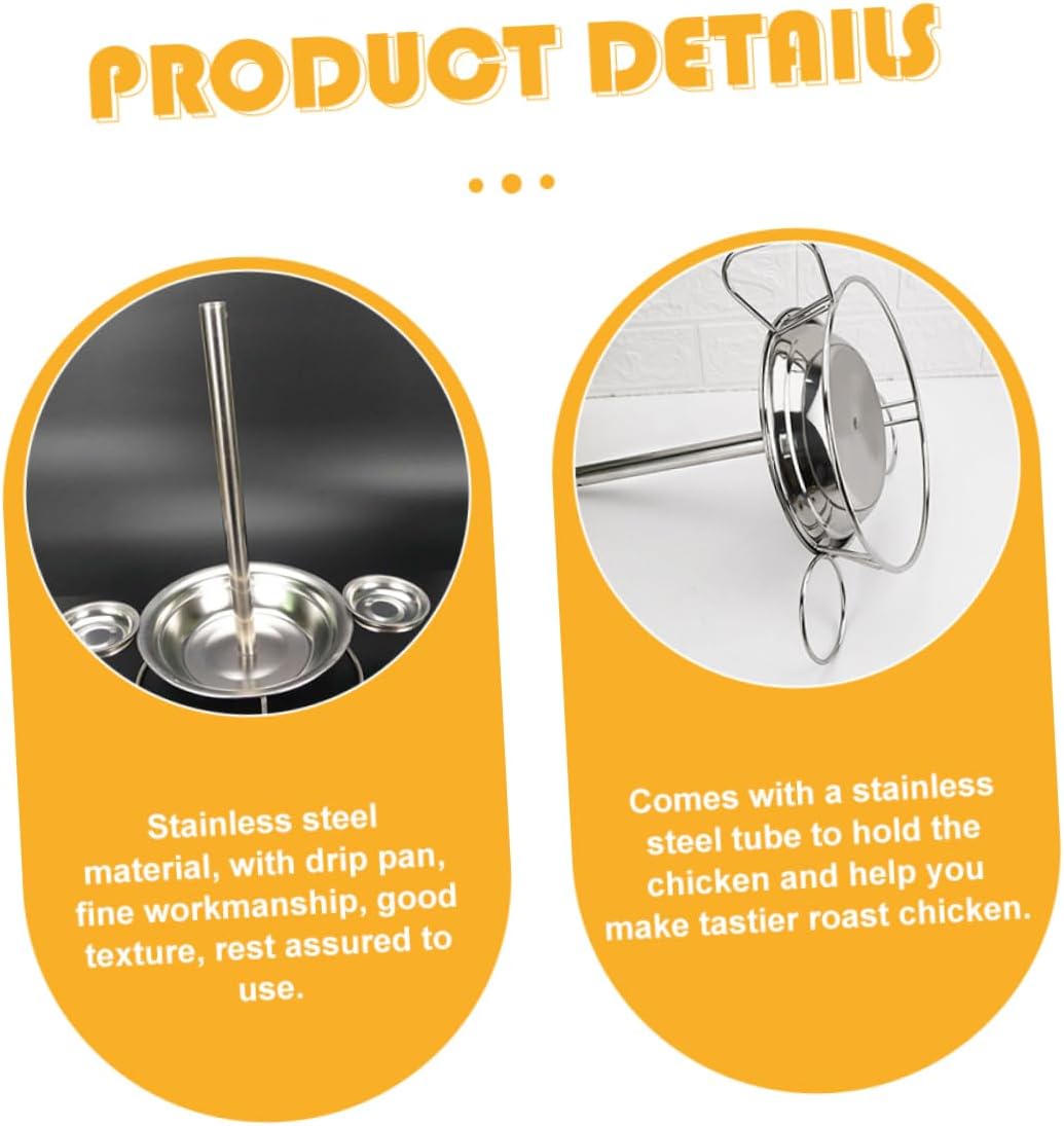 Cabilock Stainless Steel Chicken Rack with Drip Pan Vertical Roaster for Beer Can Chicken BBQ Grill Accessory for Cooking and Roasting