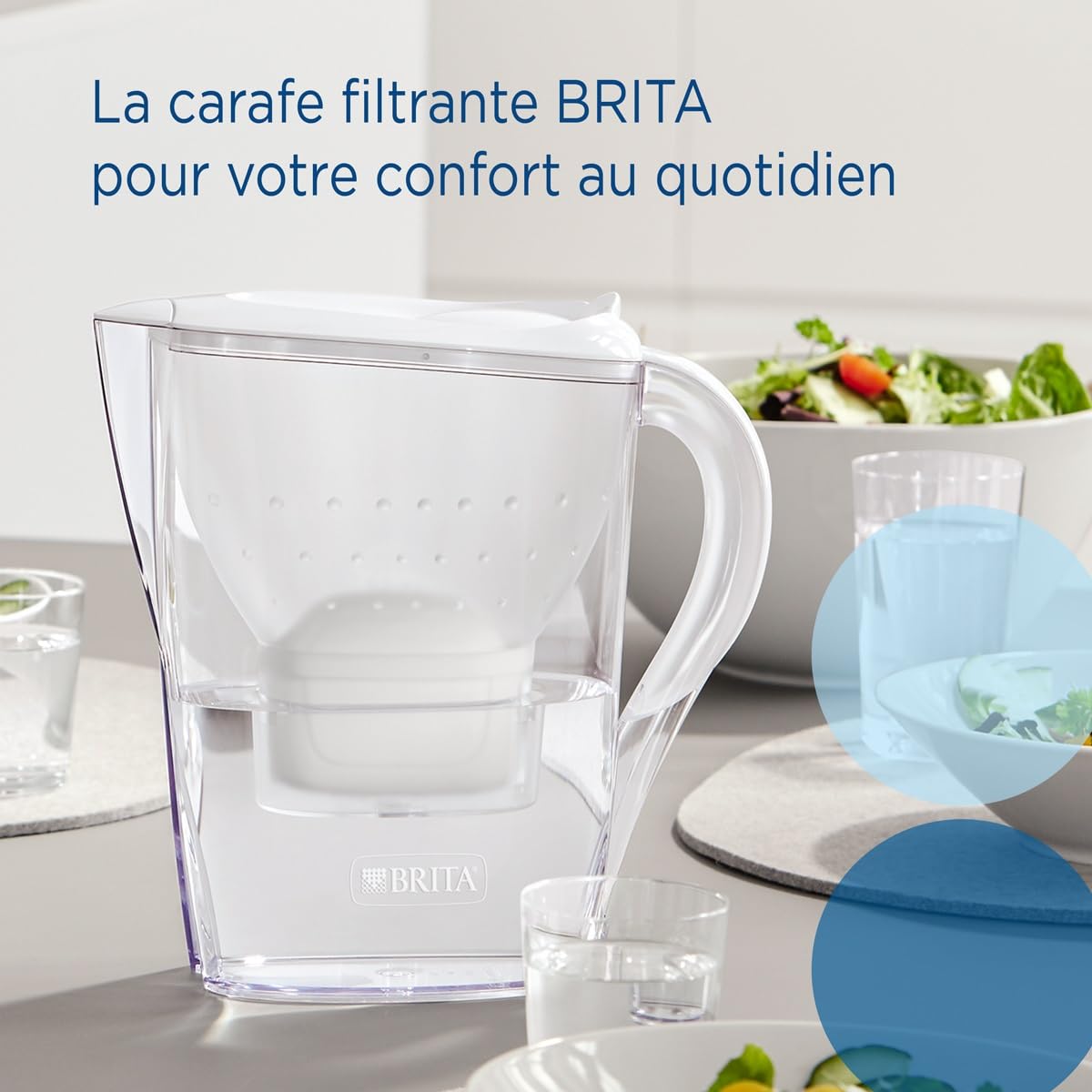 BRITA Carafe Filtrante Marella Blanche (2,4l) incl 3 cartouches filtrantes eau robinet MAXTRA PRO All-in-1 réduit PFAS,calcaire, chlore, certaines impuretés et métaux indicateur temporel éco-emballage